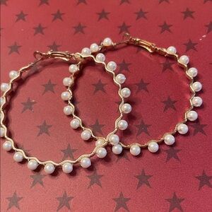 Gold Hoop Earrings with Pearls